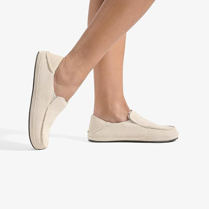 OLUKAI Nohea Slipper, Women's Slip-On Shoes, Genuine Shearling & Premium Nubuck Leather, Drop-In Heel Design, Cozy & Ultra-Soft Comfort Fit