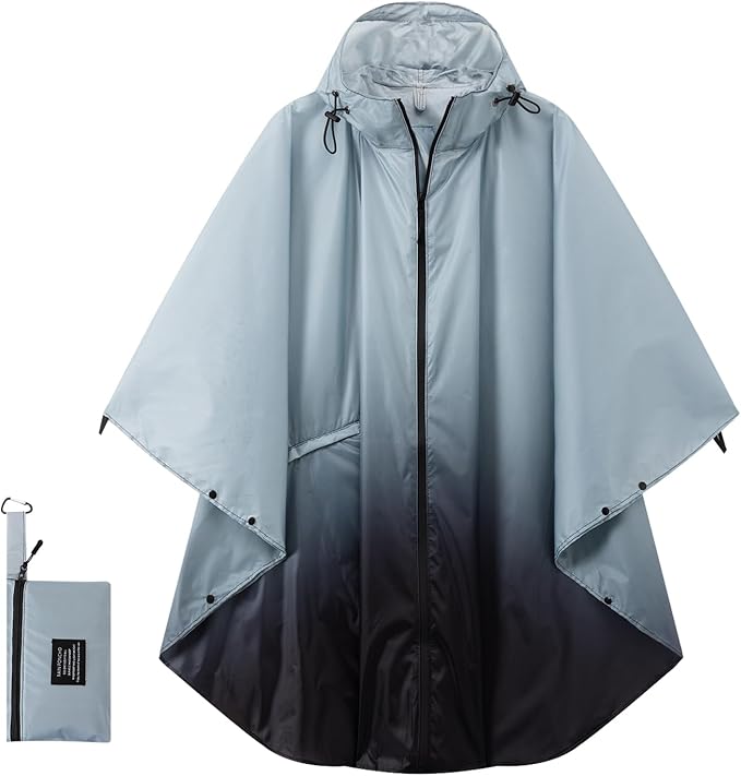 Hooded Rain Ponchos for Adult - Rain Coat and Rain Jacket with Waterproof Pocket and Zipper