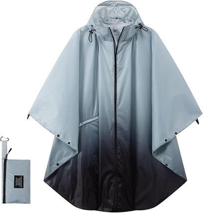 Hooded Rain Ponchos for Adult - Rain Coat and Rain Jacket with Waterproof Pocket and Zipper