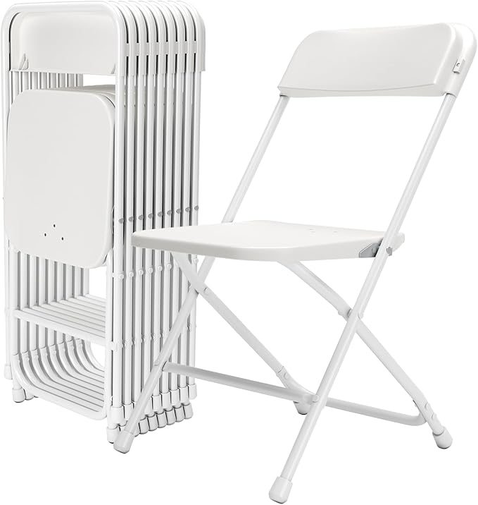 Folding Chairs 10Pack,White Plastic Folding Chairs for Indoor Outdoor,Portable Stackable Commercial Seat with Steel Frame 350lb.Capacity for Party Events Wedding Dining Picnic Office