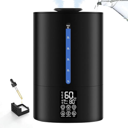 6L Humidifiers for Bedroom Large Room Home, Cool and Warm Humidifier for Plants Mist Top Fill Desk Humidifiers Essential Oil Diffuser, Quiet Humidifier with Adjustable Mist,360°Nozzle-Midnight Black