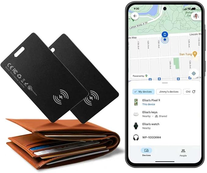 Wallet Tracker Card for Android,Rechargeable Wallet Finder, Thin and Light Smart Card IP68 Waterproof GPS Tracker Item Locator for Find Hub App(Android Only)
