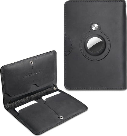 Leather Passport Holder for Travel - Passport Wallets with AirTag Slot, 5 Card Slots & Secure Button Closure, Durable Passport Cover for Men & Women - Crazy Horse Leather(5.9'' x 4.13'')