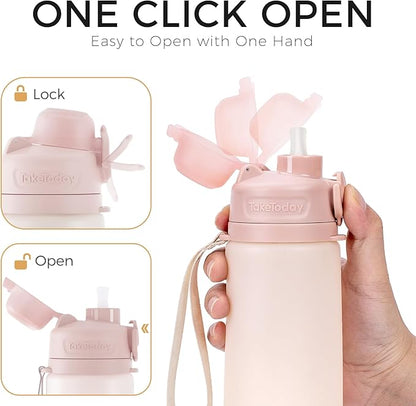 TakeToday Collapsible Water Bottles 20oz, Leak Proof, BPA-Free, Foldable Silicone Travel Water Bottle with Straw Strap for Cycling, Hiking, Outdoors