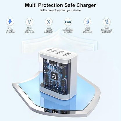 [Apple MFi Certified]40W iPhone 17/16/15 Fast Charger,PD 40W Type C Apple Charger 4 Port Wall Plug with 6FT USB C-C Fast Charging Woven Cord for iPhone 17/17 Pro/16/16e/16 Pro Max/15/iPad Pro/Air/Mini