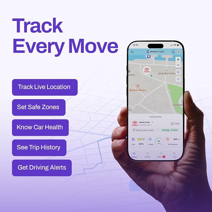 SmartWheels GPS Tracker for Vehicles - Real Time Location Tracking, Route History, Speed & Driving Insights, Geo-Fence, Accident Alerts - Car Tracker for Families & Fleets