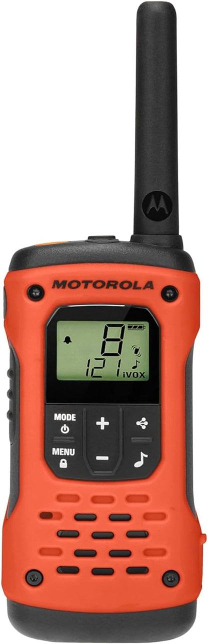 Motorola Solutions, Portable FRS Talkabout T605 H2O Two Way Radios 2-Pack, Walkie Talkies Orange Waterproof Rechargeable, Carrying Case, Orange/Black with 2 Remote Speaker Mics