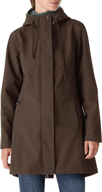 Outdoor Ventures Women's Lightweight Waterproof Fleece Lined Hooded Softshell Rain Jacket, Warm Windbreaker Long Coat
