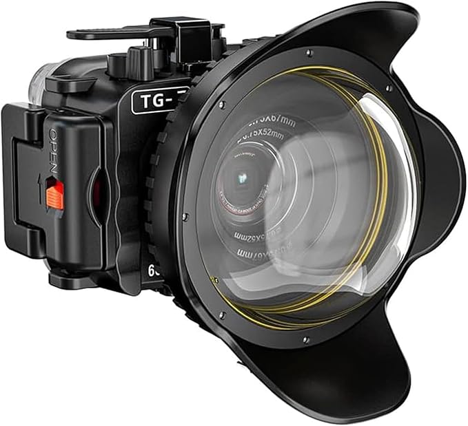 Sea frogs Camera Housing Compatible with Olympus TG7 with Wide-Angle Lens and Red Filter, Waterproof IPX8 Rated, 60m/197ft Depth Protection Underwater Camera Case, Black