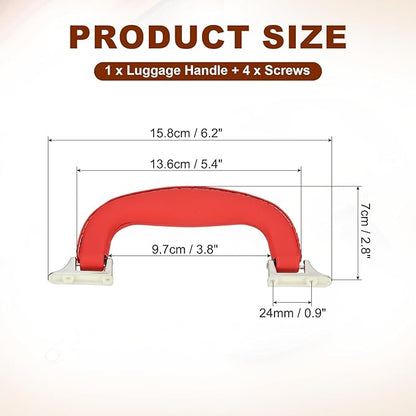 uxcell PU Leather Luggage Handle, 0.9" Hole Distance Vintage U-Shape Replacement Strap Handle for Travel Handbag Guitar Musical Box Gift Boxes, Red/Silver