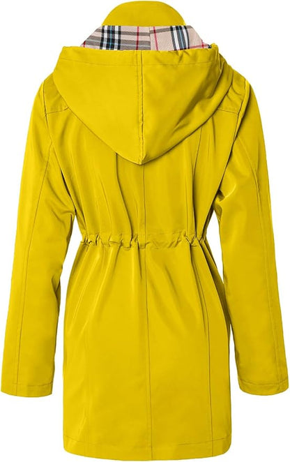 SaphiRose Women's Long Hooded Rain Jacket Outdoor Raincoat Windbreaker