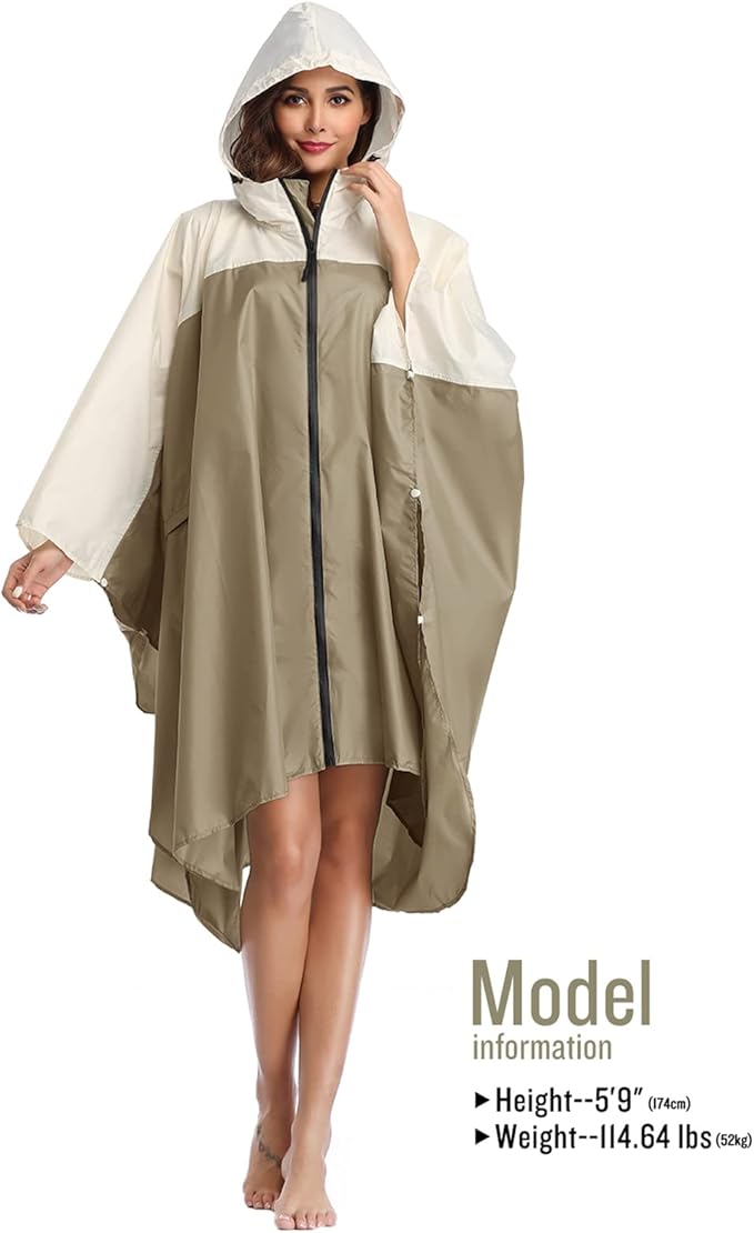 SaphiRose Unisex Rain Poncho Waterproof Raincoat Hooded for Adults Women with Pockets