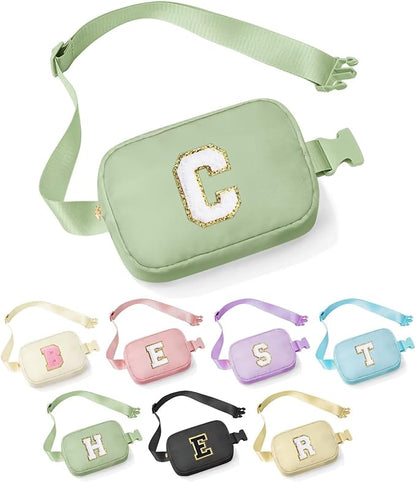 YOOLIFE Gifts for Girls - Crossbody Bag for Kids, Personalized Communion & Birthday Gifts, Green Initial Belt Bag