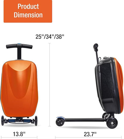 Apelila 20" Scooter Suitcase for Kids, 2-in-1 Ride On Luggage with Wheels for Boys & Girls Ages 4-15, Foldable Hardshell Carry On Lightweight Travel Suitcase for Airplane (Orange)