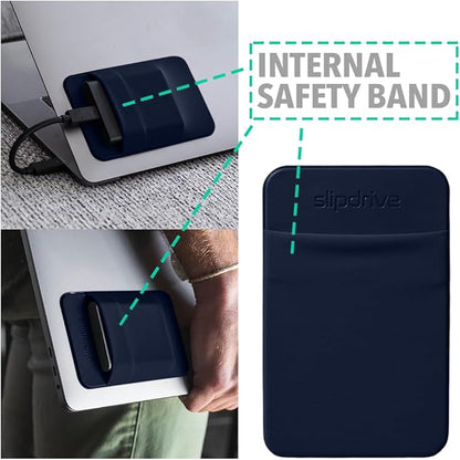 Slipdrive - Portable Hard Drive Sleeve for Laptop - SSD Solid State Drive - Reusable Adhesive - 5” x 3.2” Stick on External Hard Drive Carrying Case - Travel Pocket Pouch (Small, Navy Blue)