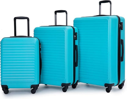 Luggage Sets Wear-Resistance Hardside Lightweight Suitcase Double Spinner Wheels, TSA Lock,Two Hooks, Scratch-resistant Carry-on,3 Piece Set(20inch 24inch 28inch) (Turquoise)
