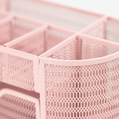 BLU MONACO Pink Desk Organizer | Strong Metal Desktop Organizer for Office Supplies | Light Pink Desk Accessories with 8 Compartments | Metal Mesh Stationery Holder for Home or Office