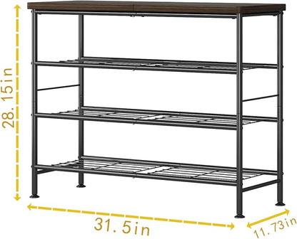 SUOERNUO Shoe Rack Organizer 4 Tier for Closet Entryway Free Standing Metal Storage Shoe Shelf with MDF Top Board，Black