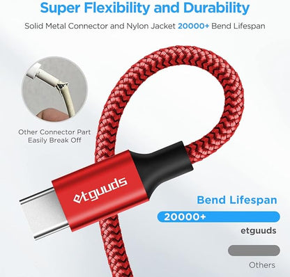 etguuds USB to USB C Cable 3ft, 2-Pack USB A to Type C Charger Cord Fast Charging for Samsung Galaxy A17 A16 A15 A26 A36 A56, S25 S24 S23 S22 S21 S20 S10 Note 20, for iPhone 17 16 15, Moto, Red