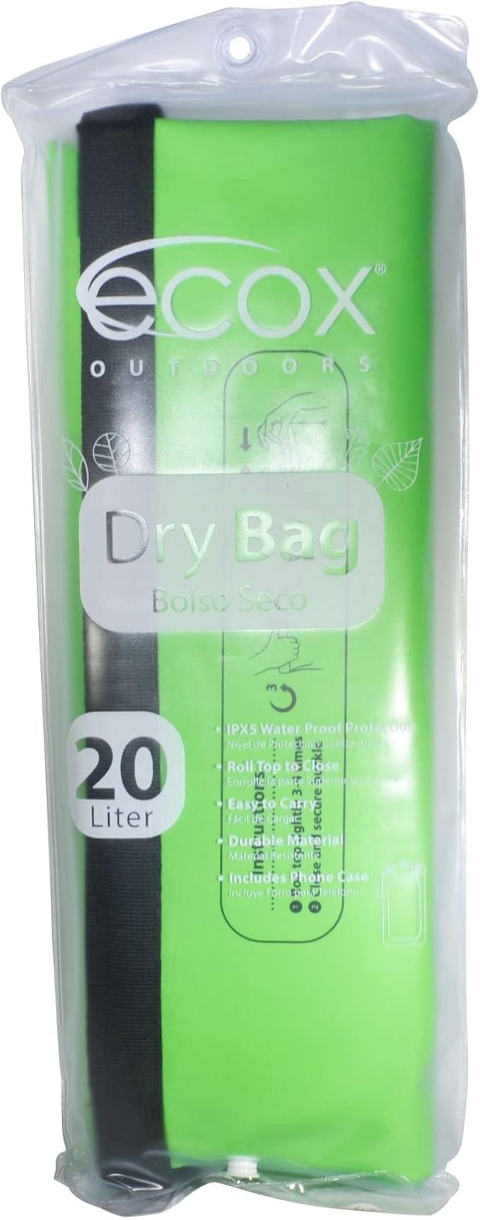 ecox Outdoors Waterproof Dry Bag for Outdoors Activities High Grade 500D PVC Construction Includes Waterproof Phone Case and Side Strap for Easy Carry 10L and 20L Models