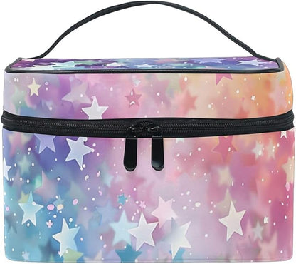 MNSRUU Makeup Bags, Starry Sky Makeup Organizer Bags Toiletry Bag Box Travel Cosmetic Bag Make Up Train Case for Women Teen Girl Ladies