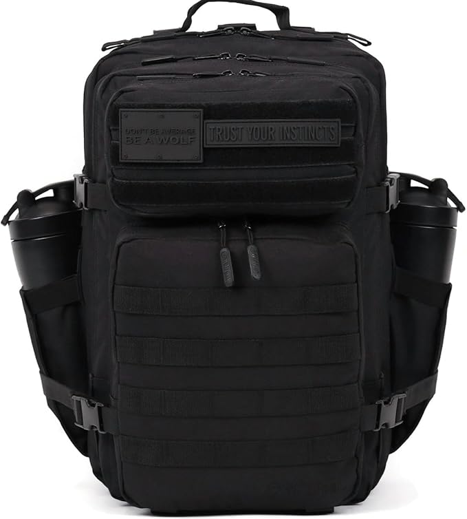 WOLFpak 45L Athletic Gym Backpack - Durable 1000D Waterproof Oxford Material with MOLLE Webbing, Laptop Pocket & Dual Cup Holders, Durable Fitness/Travel/Military Daypack (Nightshade Edition)