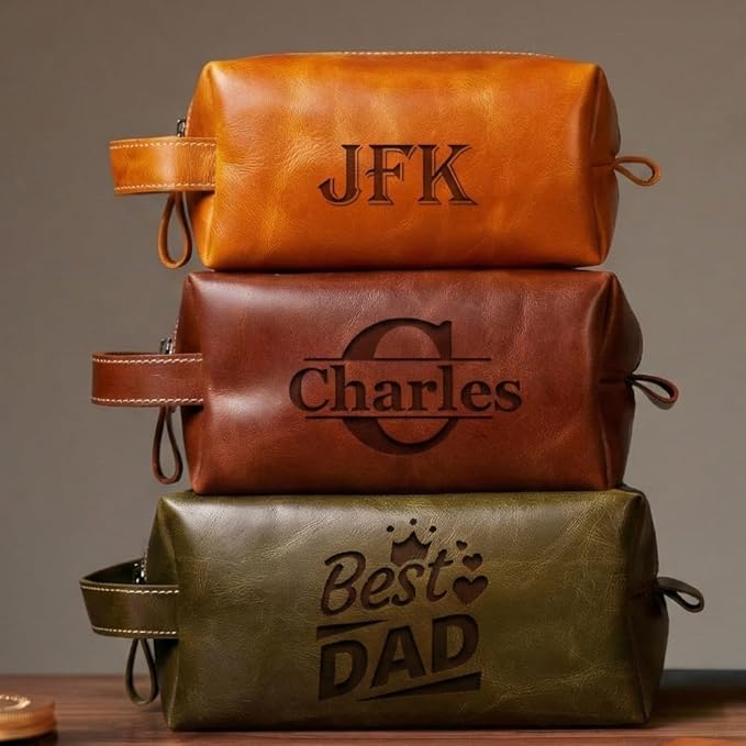 HARDISTON Personalized Genuine Leather Toiletry Bag for Men – Handcrafted Custom Dopp Kit with Engraved Monogram, Travel Shaving Bag Gift for Dad, Husband, Boyfriend, Groomsmen