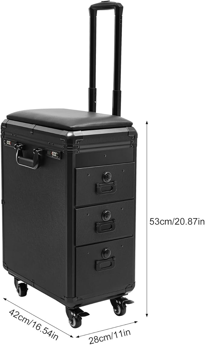 Rolling Makeup Train Case with Tattoo Armrest Stand, Tattoo Travel Case with 3 Drawers & Wheels, Portable Tattoo Station with Acrylic Panel for Makeup Artists, Estheticians & Crafters