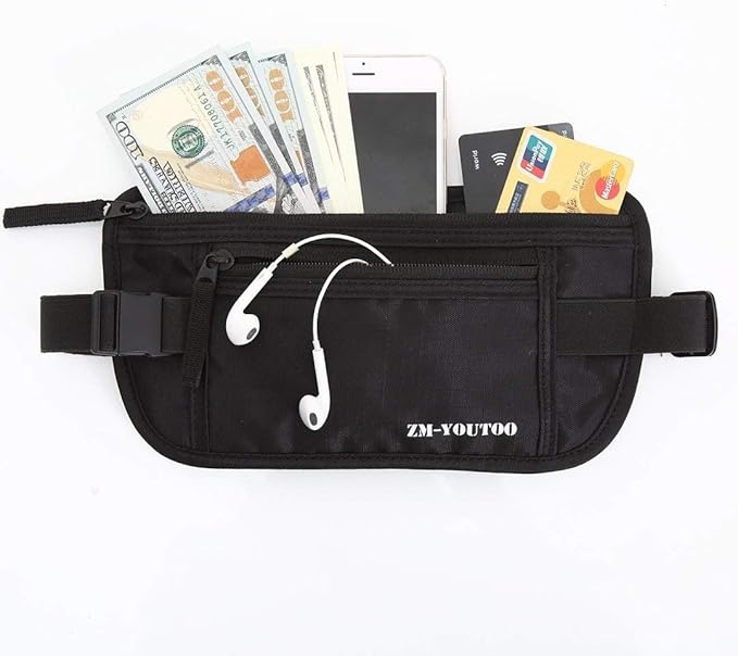 Money Belt for Travel - Hidden Travel Pouch Protect Your Credit and Money With RFID Blocking Passport Holder Waist Wallet (Black)
