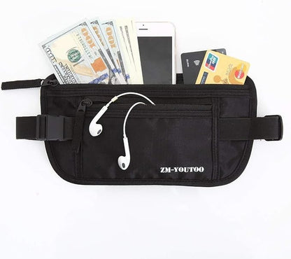Money Belt for Travel - Hidden Travel Pouch Protect Your Credit and Money With RFID Blocking Passport Holder Waist Wallet (Black)