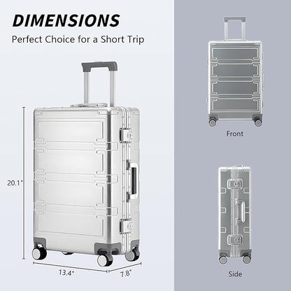 Simcat All Aluminum Carry On Luggage, 20 Inch Hard Shell Zipperless Luggages，Airline Approved Suitcase with TSA Lock and Silent Wheels (Silver,20inch/56.5x21.5x39.5cm)