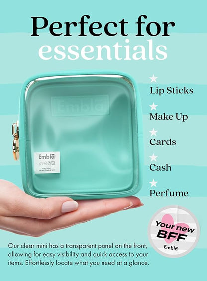 Embla London Makeup Bag Cosmetic Case, Clear Zipper Make Up Pouch and Toiletry Travel Tote, Cute Skincare Pouches for Women Girls, Preppy Purse Cosmetic Organizer, Mini Makeup Bags, Cotton Candy