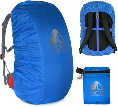Unigear Backpack Rain Cover Waterproof Rating 5000mm Ultraportable and Durable with 2 Anti-Slip Buckle Strap, Integrated Carry Pouch Design (Blue, Meidum)