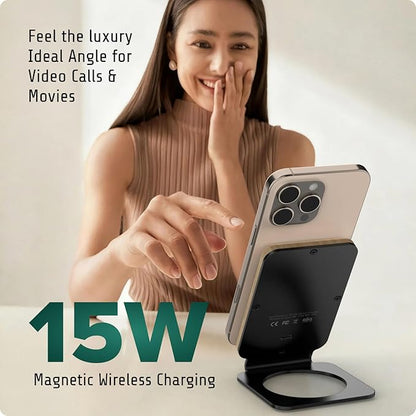 ARK Uno² - Solid Wood Phone Stand Magnetic Wireless Charging Station w/Adapter & USB to USBC 15W Wireless Charger. Home, Office, Kitchen,Best Mens Gifts!