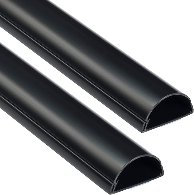 D-Line Half Round Cord Hider, Patented Cable Cover, Hide TV Wall Mount Wires, Raceway for Cords, Decorative Wire Covers, Paintable, Adhesive Cable Concealer, 2X 2in W x 1in H x 39in L, Black