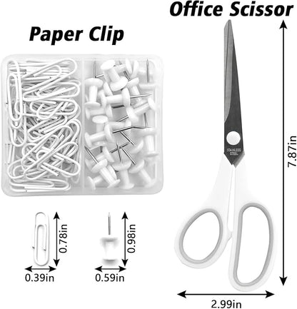 White Office Supplies, UPIHO White Desk Accessories, Stapler and Tape Dispenser Set for Women with Stapler,Tape Dispenser, Staple Remover, Staples,Scissor and Tabs for Students Office Clerks
