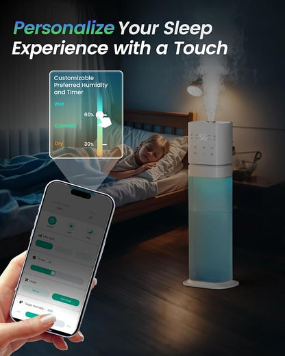 Smart Humidifier Large Room, 2.1Gal/8L Humidifiers for Bedroom with Extended Tube&Night Light, Whole House Cool Mist Humidifiers, WIFI App&Voice Control, School/Office/Warehouse, White