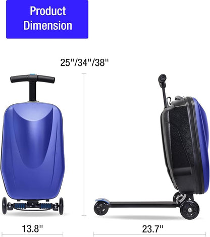 20" Kids Scooter Suitcase Ride-On Carry-On - 2-in-1 Lightweight Hardshell Luggage for Airplane Travel, Foldable Rolling Suitcase for Boys & Girls Ages 4-12