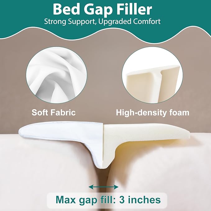 12" Extra Wide Split King Gap Filler for Adjustable Bed, Bed Bridge Twin to King Converter with Washable Cover, Close The Gap (0-3"),White