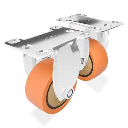 3" 304 Stainless Steel Rigid Caster, Set of 2 - Industrial Fixed Anti-Corrosion Wheel (No Brake) for Hospital, Restaurant, Furniture