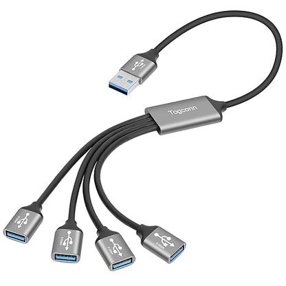 USB 3.0 Splitter 1-In-4 Out Y-Adapter Cable 2Feet, 5Gbps USB-A 3.0 Male to four 4 Female OTG Extension Cord, 4 USB Type-A Multi-Port Connector Extender Hub, Data Charger Power Splitter for Car, Laptop