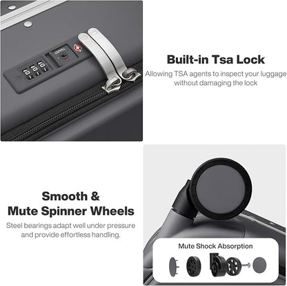 mixi 26 Inch Large Checked Luggage PC Hard Shell Suitcase Top Opening Aluminum Frame Travel Suitcases with Wheels, Rock Gray
