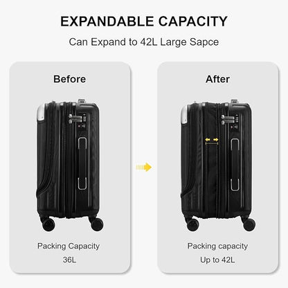 LEVEL8 Grace Carry On Luggage Airline Approved, 20 Inch Expandable Hardside Carry On Suitcase With Wheels, Abs+Pc Small Luggage with Tsa Lock, Black, 20-Inch