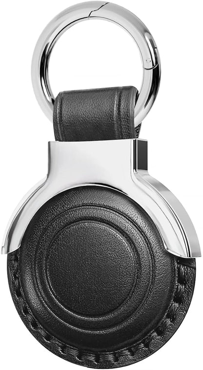 Genuine Leather All-in Package for Airtag Holder Designed for Apple for Airtags Keychains.Compact Design with Key Rings for Added Convenience and Protective Casing for Airtag (Black, 1 Pack
