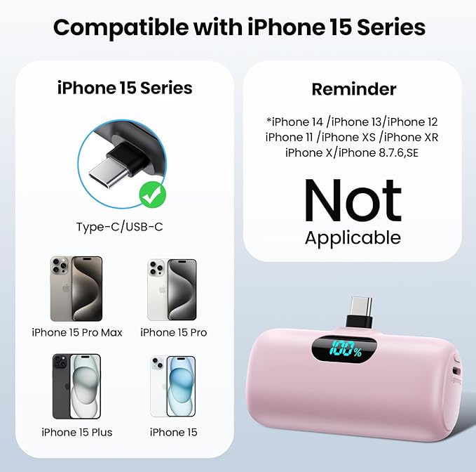 Mini Portable Charger USB C Power Bank,Upgraded 5500mAh PD Fast Charging Battery Pack Built-in USB-C Connector Travel Essential for iPhone17/17Pro/17Pro Max/Air/16 Plus/16Pro Max/15 Series,Android etc