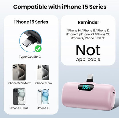 Mini Portable Charger USB C Power Bank,Upgraded 5500mAh PD Fast Charging Battery Pack Built-in USB-C Connector Travel Essential for iPhone17/17Pro/17Pro Max/Air/16 Plus/16Pro Max/15 Series,Android etc
