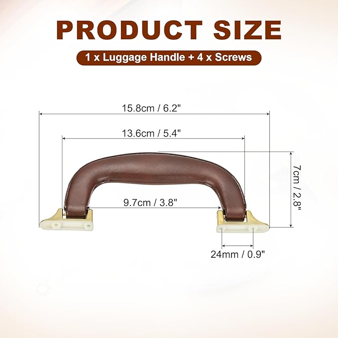 uxcell PU Leather Luggage Handle, 0.9" Hole Distance Vintage U-Shape Replacement Strap Handle for Travel Handbag Guitar Musical Box Gift Boxes, Brown/Gold
