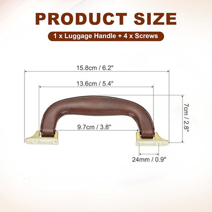 uxcell PU Leather Luggage Handle, 0.9" Hole Distance Vintage U-Shape Replacement Strap Handle for Travel Handbag Guitar Musical Box Gift Boxes, Brown/Gold