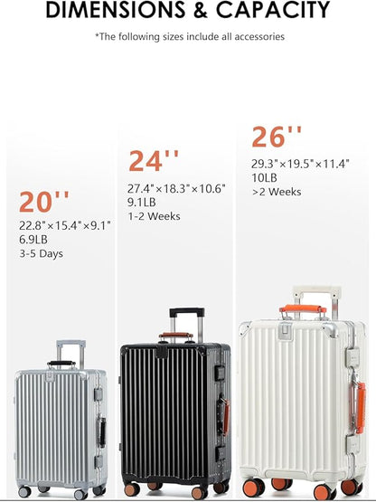 26 Inch Hardside Checked Luggage with Leather Handle, PC Zipperless Suitcase with Spinner Wheels and TSA Locks, Lightweight Checked Luggage for Travel, Grey