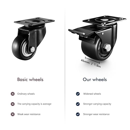 3 Inch Heavy Duty Casters Set of 4, Load 4400lbs, Locking Swivel Plate Industrial Casters with Double Ball Bearings, Low Gravity Center Castor Wheels for Furniture, Workbench, Equipment